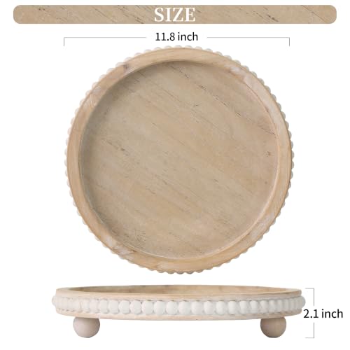 Round Wooden Tray for Decor, Rustic Farmhouse Centerpiece - color: Light Brown