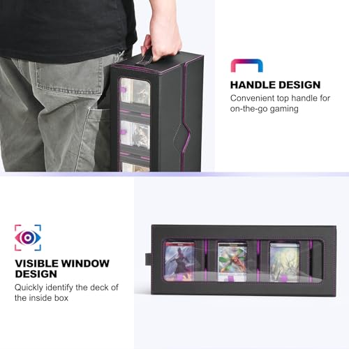 UAONO MTG Commander Deck Box, 6-Deck Modular TCG Deck Case with Dice Tray - color: Black Purple
