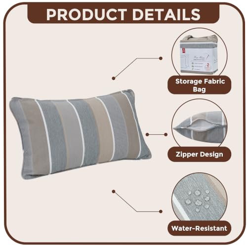 FUNHOME Outdoor Lumbar Pillow Covers 12X20 Inch, No Insert-Grey Stripe - color: Grey Stripe, size: 20"L x 12"W