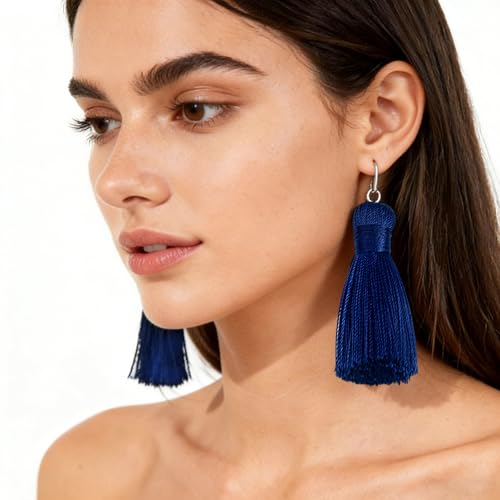 20Pcs 4.3 Inch Silky Mini Craft Tassels for Earrings, Souvenir(Dark Blue) - color: Deep Blue