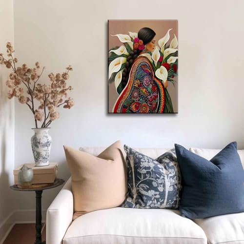 Calla Lily Canvas Wall Art Mexican Vintage Flower Decor painting Pictures Girls White Floral Plant Posters Prints for living room Bathroom Bedroom Office Hallway Home Decoration - color: Flower, size: 24"L x 16"W