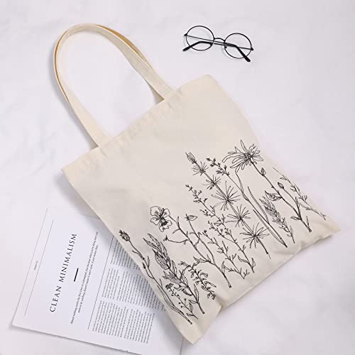 Reginary 4 Pack Canvas Tote Bag, Aesthetic Tote Bag for Women, Wildflower - style: Wildflower