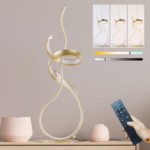 Gold Art Spiral 24W LED Table Lamp with Touch Remote Dimmer, 22" Unique Creative Stylish Smart Lamp, LED Desk Lamp for Dining Room, Bedroom, Bedside, Restaurant, Bar (Gold) - color: Gold