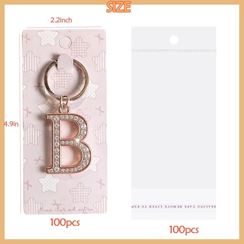 100 Set Keychain Display Cards with Bags,Jewelry Packaging Blank Hanging Cards for Selling - color: Pink