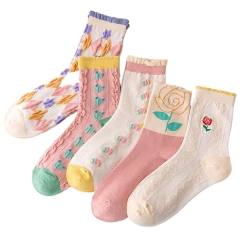 Lavish Lavender Argyle Frill Socks for Women, Dress Socks - color: 5pair-pink3