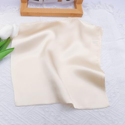 100% Mulberry Silk Neck Scarf for Women Square Neckerchief – 21 inch - color: Ivory
