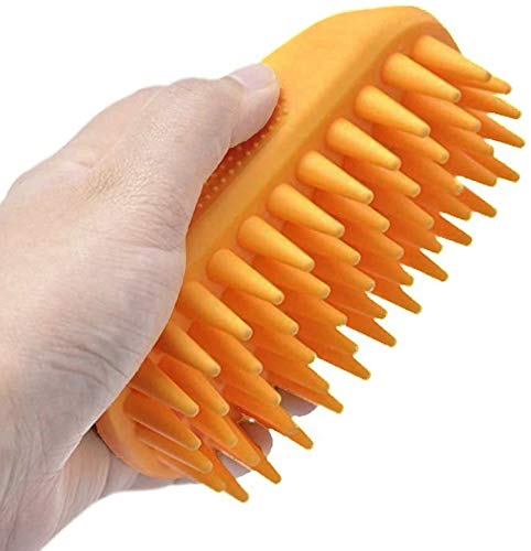 Dog Cat Pet Grooming Brush - Silicone Massage Brush for Deshedding and Bathing, Anti-Slip Rubber Shampoo Brush for Long & Short Hair Dogs and Cats (Orange) - color: Orange