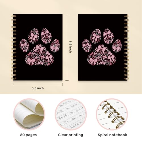 VONTP Coquette Pink Bow Dog Spiral Notebook, 5.5x8.3 Inch - color: 005-Dog