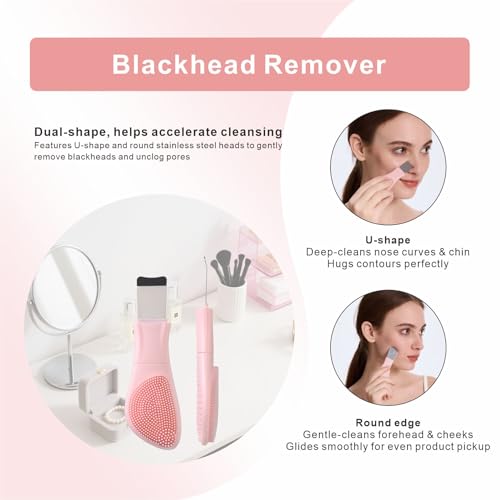 Blackhead Remover & Silicone Face Scrubber,Face Spatula,Facial Cleansing Brush, Pore Brush, Face Scrubber Exfoliator for Facial Deep Cleansing (Pink) - color: Pink