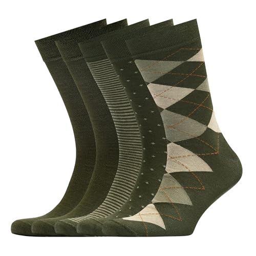 VRD Men's Dress Socks Bamboo Rayon, 5-Pack Crew Socks, Multiple Colors and Designs, Shoe Size 8-13, Gift Box - color: 08: Green, 5-pack Mix (2 Solid, 1 Striped, 1 Dotted, 1 Argyle)