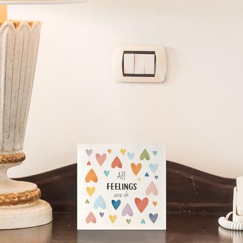 All Feelings Are OK Mental Health Wooden Box Sign for Classroom, Therapy Office Decor, Mental Health Awareness Wood Signs for School Counseling Office Classroom Desk Table Shelf, 5x5 Inch - color: Mental Health-All Feelings Are OK