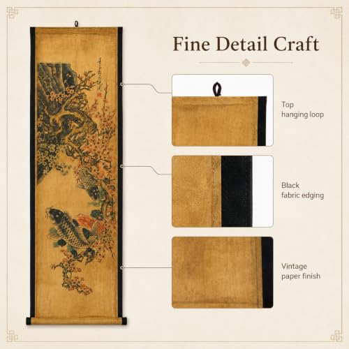 Wall Art Poster Prints Painting Scroll Decor Winter Plum Blossom Koi Fish - color: D4