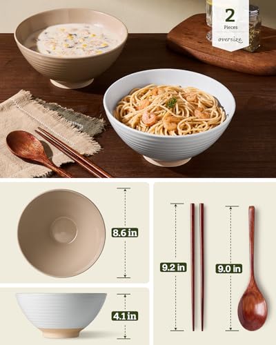 Milkyway 54 oz Large Ramen Bowls Set of 2, Cinnamon Brown & Light Gray - color: Cinnamon Brown & Light Gray