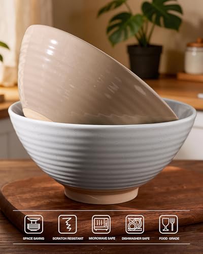 Milkyway 54 oz Large Ramen Bowls Set of 2, Cinnamon Brown & Light Gray - color: Cinnamon Brown & Light Gray