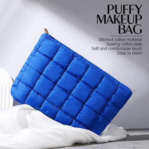 Hillban Blue Puffy Quilted Makeup Bag for Women Cosmetic Bag Gift, Classic - color: Blue, size: Classic