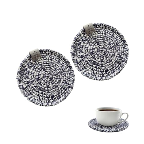2 PCS 4.7" Blue White Crochet Coasters, Vintage Farmhouse Drink Pads - color: Blue White, size: 4.7