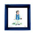 "Little Girl in Hanbok, Korean Traditional Costume with Spring Flowers", Mounted on Blue Hanji Paper Frame, Lovely Wall Art, Unique Housewarming Gift (Hanbok boy navy)