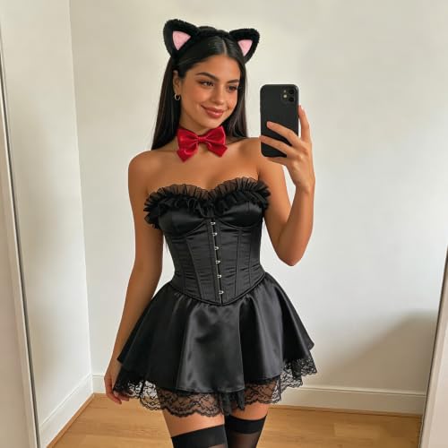 Black Cat Ears Headband Kitty Ears Cat Costume Headwear - color: Black Pink Cat