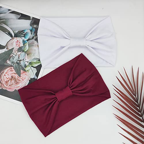YONUF Wide Headbands for Women, 4 Pack Boho Knotted Head Bands Daily Wear - color: White, Gray, Red, Blue
