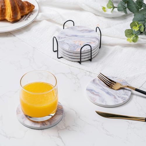 6Pcs Absorbent Coasters Set with Holder,Ceramic Drink Coaster,4 in（A8） - color: Style 8