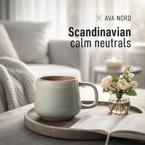 Ava Nord Large Stoneware Ceramic Coffee Mugs Set of 4 | 16 oz | Sage Ash - color: Sage Ash, size: 16 Oz