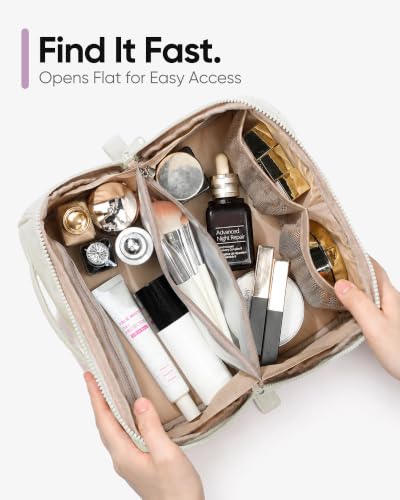 NISHEL Travel Makeup Bag for women, Organizer Pouch Cosmetic Case - color: Beige