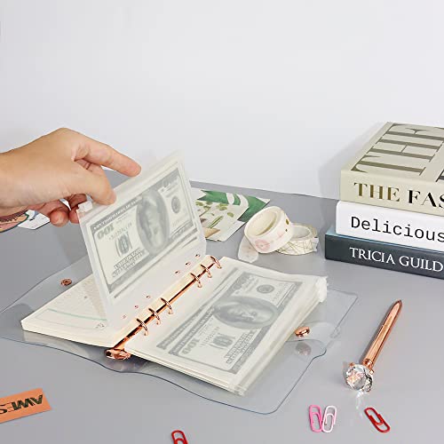 Personal A6 Transparent PVC Binder Cover Clear Soft PVC Notebook Shell 6 Rose Gold Ring Protector with Snap Button Closure Loose Leaf Folders (Personal A6, Clear Cover + Rose Gold Binder) - color: Clear Cover + Rose Gold Binder, size: Personal A6