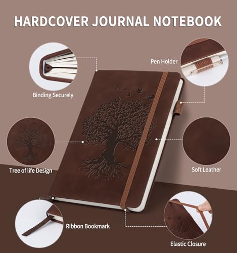 Lined Journal Notebook for Women Men, A5 Hardcover Leather Journals - color: A-Tree-Brown, size: 1 Pack-A5（5.8"×8.3"）