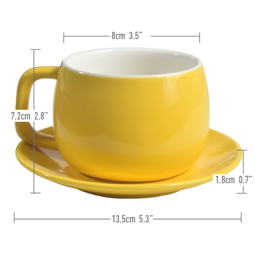 ionEgg Porcelain Coffee Cup with Saucer 270ml/9oz, Minimalist Design, Perfect for Latte, Cappuccino, and Tea, Yellow - color: Yellow