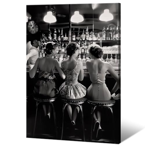 Vintage Black and White Posters Trendy Women Drink Cocktail Wall Art Funky Girly Room Decor Retro Alcohol Canvas Prints Three Friends Pictures for Bar Cart Apartment Dorm Aesthetic 16x24in Framed - color: Framed 1, size: 16 x 24 inches