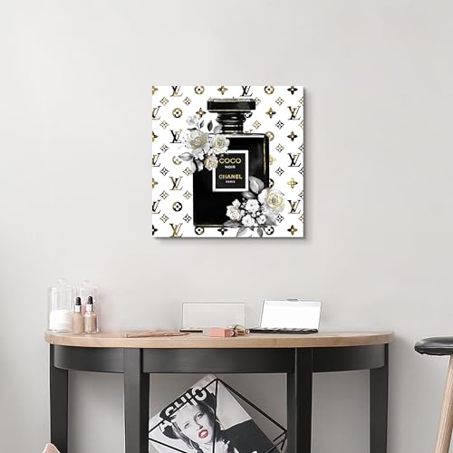 summer melody Black White Perfume Bottle Canvas Wall Art 12x12Inch - color: Black, size: 12L" x 12W"