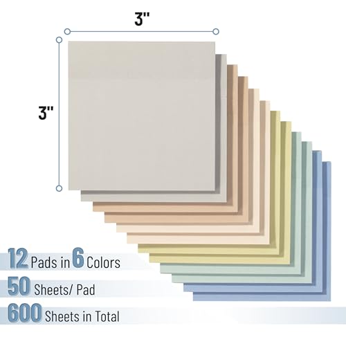 Mr. Pen- Sticky Notes, 3"x3", 12 Pads, 600 Sheets, Whispers of Nature - color: Whispers of Nature