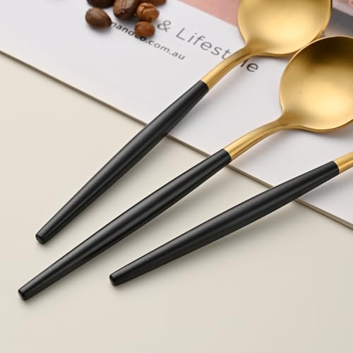 5.1 Inches Matte Gold Coffee&Tea Spoons With Black Handle,Small Gold Demitasse Spoons,Mini Stirring Spoon For Espresso,Set Of 4 Cute Small Spoon - color: Gold-Black Handle, size: 5.1 Inch