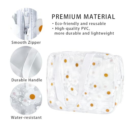 Clear Daisy Printed Cosmetic Bag and LargeTravel Pouch 11.81''x4.33''x8.27'' Size with Handle-Durable PVC Material,Versatile,Zipper Design for Makeup (White Floral#2-L) - color: A230023-5265-02-L