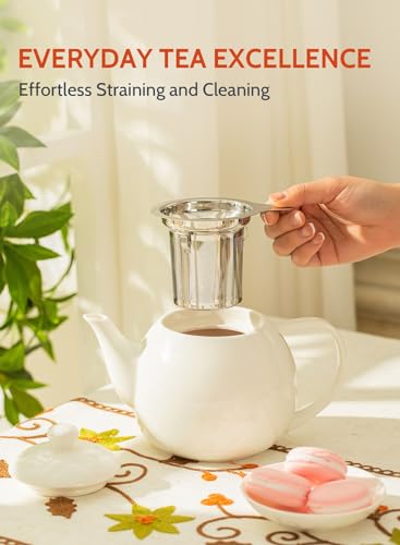 Sweese Teapots for Tea, 27 oz Porcelain Tea pot with Removable Stainless Steel Infuser, Tea Pots for Loose Tea - White - color: White, size: 27oz (with infuser)