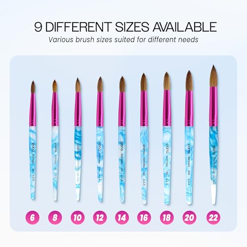 PANA USA Acrylic Nail Brush Pure Kolinsky Hair Acrylic White Swirl Blue Handle with Pink Ferrule Round Shaped - Size 10 - color: White Swirl Blue, size: Size 10
