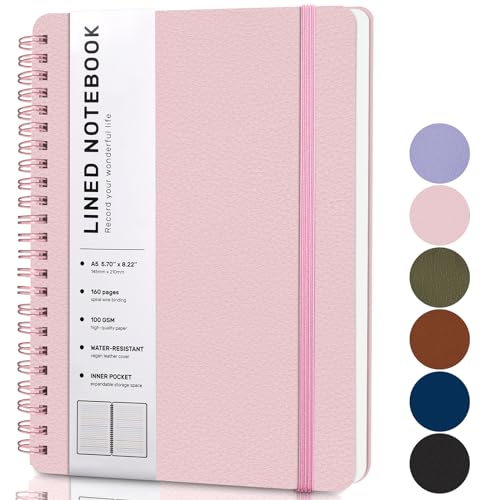 Lined Spiral Journal Notebook, A4 Hardcover Leather Notebook for Work, 8.5''×11'', 100GSM Thick Paper Spiral Bound Journaling Notebooks for Women & Men Office School Note Taking Business, Pink - color: Pink, size: A4