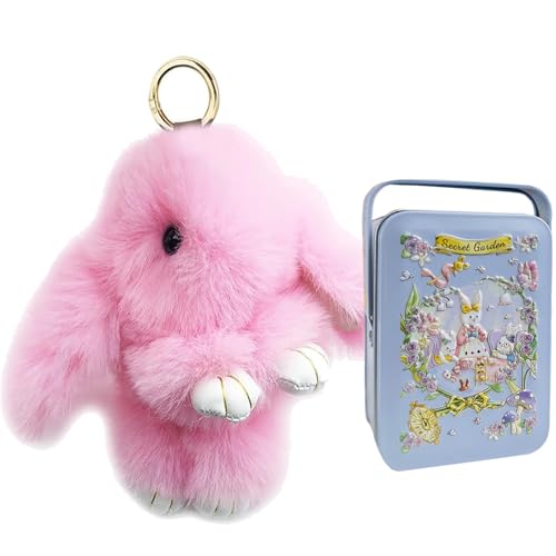 Cute Plush Bunny Keychain, Soft Fluffy Bag Charm for Backpacks & Purses - color: Pink