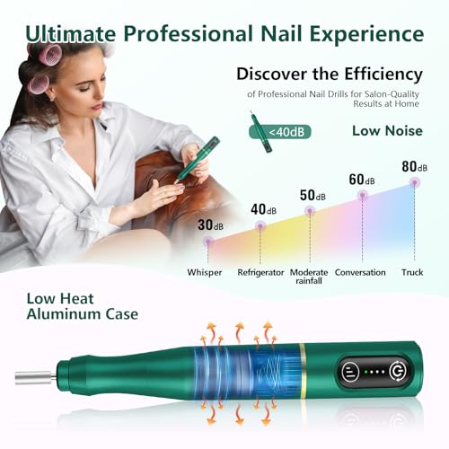 TUOBEO Cordless Nail Drill Electric Nail File Kit, Rechargeable Efile Set - color: Blackish Green