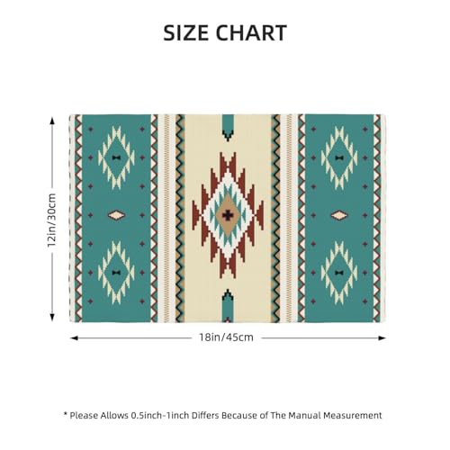 Aztec Washable Place Mats,Ethnic Southwestern Mexican Native Indian Green Placemats Set of 4 Linen Dinner Mats Kitchen Dining Room Party 12"x18" - color: Aztec 12, size: 12x18"Placemats x4