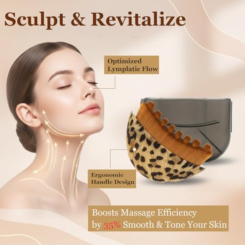 2PCS Lymphatic Contour Face Brush, Lymphatic Drainage Brush, face Brush - color: Leopard Print + Wood Grain