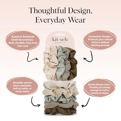 Kitsch Scrunchies for Women - Moss Green, 5 Pcs - color: Moss Green