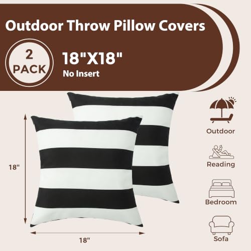 Outdoor Pillow Covers 18x18 Inch Pack of 2, No Insert-Black White Stripe - color: Black White Stripe, size: 18"L x 18"W