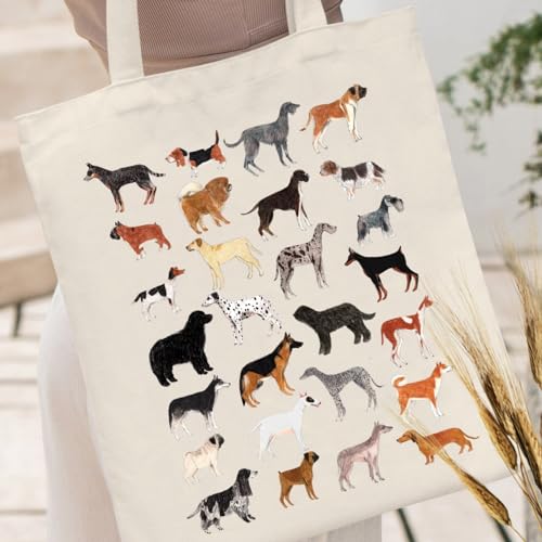 Canvas Aesthetic Tote Bag for Women with Inner Pocket Totes Shoulder Book Bag Shopping Reusable Grocery Bags - color: Dog Tote Bag