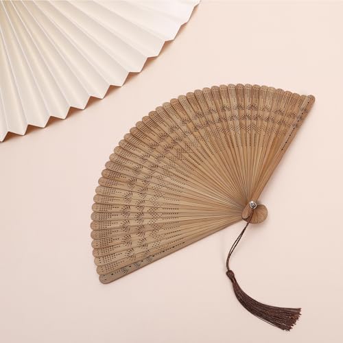 SEWACC Bamboo Silk Folding Fan Handheld Vintage Asian Style Fan with Tassel for Dance Performance Daily Use
