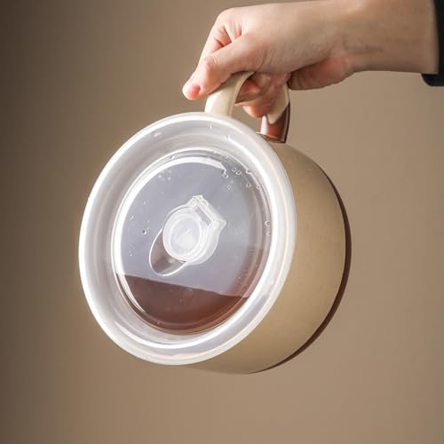 Jumbo Ceramic Soup Bowl with Lid, Microwave Safe - Beige - color: Beige, size: Set of 1