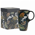 Topadorn 17oz Ceramic Travel Mug with Lid and Handle, Botanical Leaf Coffee Mug, Spill-Resistant, Microwave & Dishwasher Safe, Gift Box Included - color: Leaf