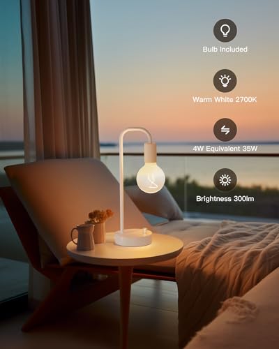 ONEWISH Industrial Small Table Lamp for Bedroom, Fully Dimmable Modern Beside Lamps with 2700K Warm Light Bulb for Kids Reading, White Nightstand Lamps for Living Room, Dorm,Home Office - color: White 1 pack, size: Non-USB
