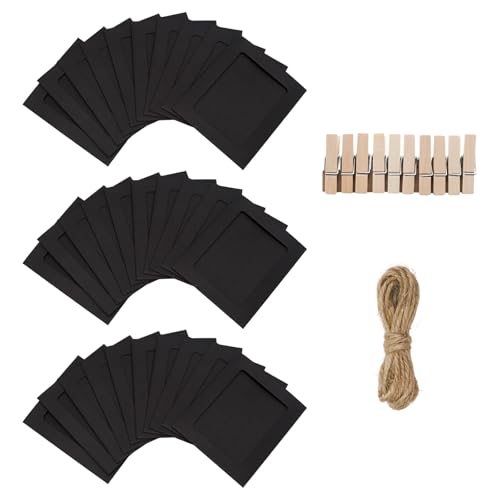 30Pcs 3x4Inch Black Paper Photo Frames with String & Clips - color: Black, size: 3x4inch
