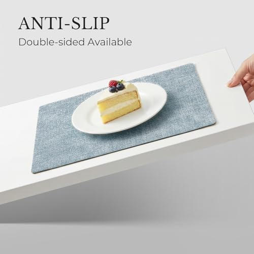Romanstile Vinyl Placemats Set of 6, Reversible Faux Leather Wipeable Table Mats - color: Grey-sky Blue, size: PCS4